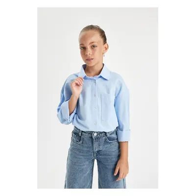 DEFACTO Girls Oversize Fit Poplin Long Sleeve School Shirt