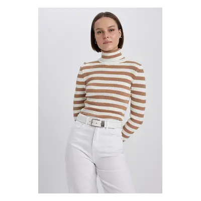 DEFACTO Slim Fit Striped Turtleneck Sweater