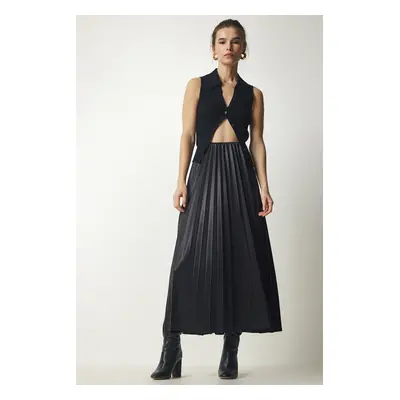 Happiness İstanbul Women's Black Pleated Long Skirt