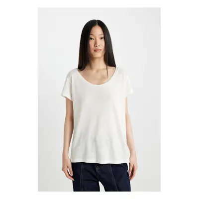 DEFACTO Regular Fit Crew Neck Linen Blend Basic Short Sleeve T-Shirt