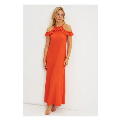 Cool & Sexy Women's Orange Halter Neck Wrap Midi Dress