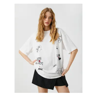 Koton Oversize T-Shirt Printed Crew Neck Short Sleeve Cotton