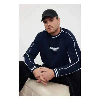 Trendyol Navy Blue Oversize/Wide Cut Printed Piping Detailed College Polar Fleece Sweatshirt