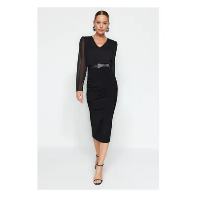 Trendyol Black Wrap-around Woven Dress with Belt