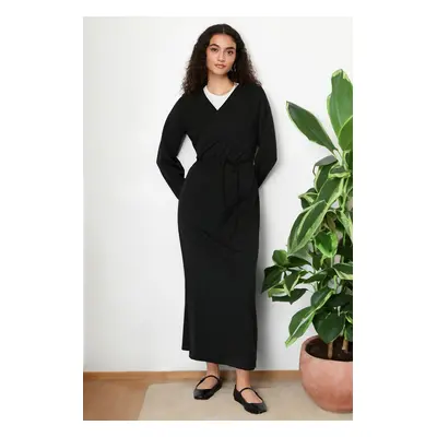 Trendyol Black Belted Double Breasted Knitted Prayer Dress