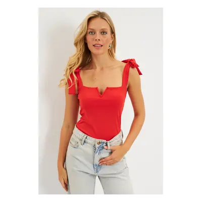 Cool & Sexy Women's Red Shoulder Tie Blouse