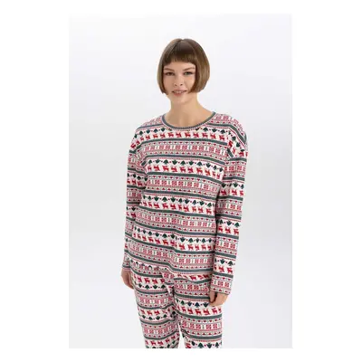 DEFACTO Fall In Love New Year Themed Crew Neck Long Sleeve Pajama Top