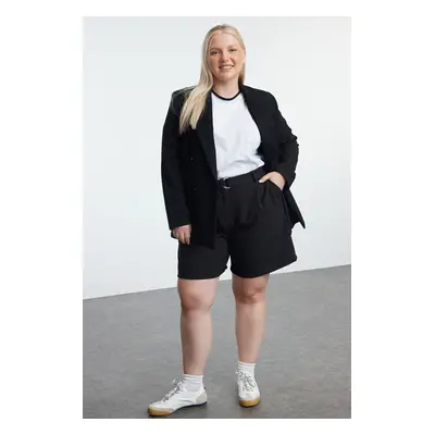 Trendyol Curve Black Belted Zippered Plus Size Woven Shorts