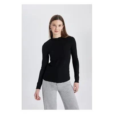 DEFACTO Slim Fit Half Turtleneck Ribbed Camisole Basic Long Sleeve T-Shirt Tunic