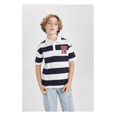 DEFACTO Boys Oversize Fit Striped Printed Short Sleeve Polo T-Shirt