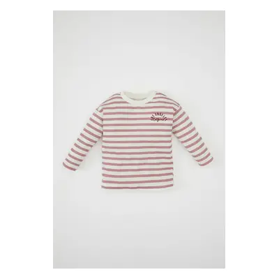 DEFACTO Baby Girl Crew Neck Striped Printed Combed Cotton Long Sleeve T-Shirt