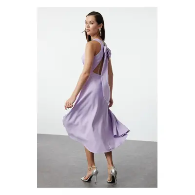 Trendyol Lilac A-Cut Bow Detailed Woven Elegant Evening Dress