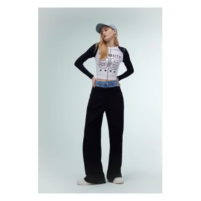 DEFACTO Cool Wide Leg Fit High Waist Wide Leg Jean Detailed Trousers