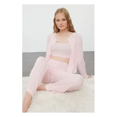 Trendyol Light Pink 3-Pack Pointel Openwork/Hole Knitted Pajama Set