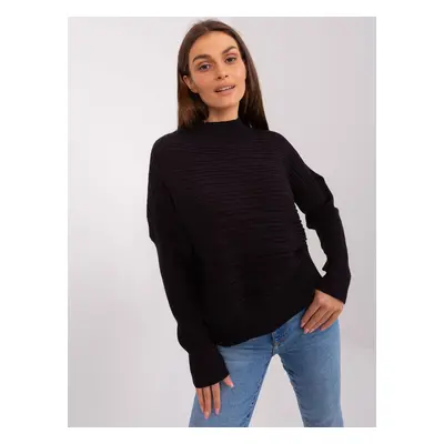 Black women's asymmetrical sweater with wool