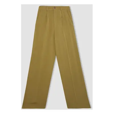 DEFACTO Wide Leg Pocket High Waist Wide Leg Darted Linen Blend Woven Trousers