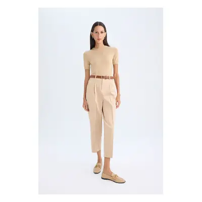 DEFACTO Carrot Fit High Waist Skinny Leg Pleated Basic Straight Short Leg Belted Classic Trouser