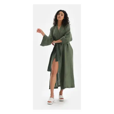 Dagi Green Linen Long Kimono