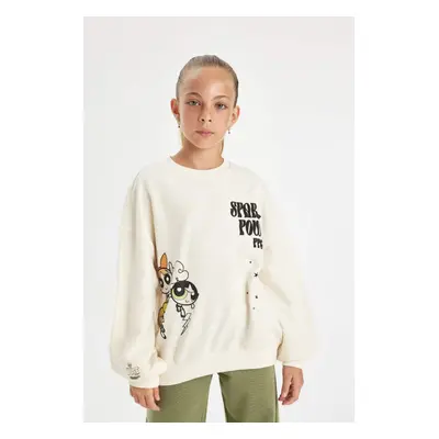 DEFACTO Girls Powerpuff Girls Oversize Fit Wide Pattern Crew Neck Sweatshirt