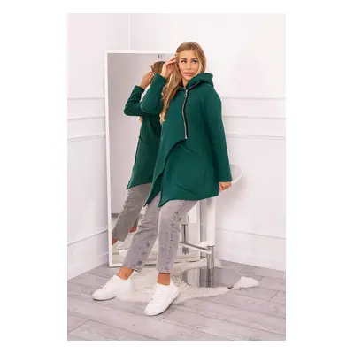 Insulated sweatshirt with asymmetrical zipper of dark green color