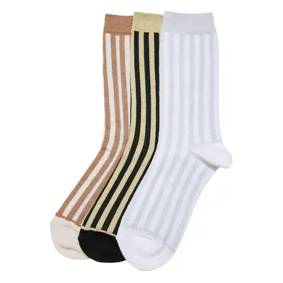 Metal Effect Socks Stripe Socks 3-Pack Black/White Sand/White