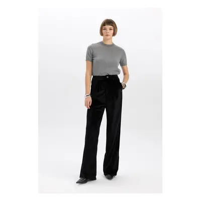 DEFACTO Wide Leg High Waist Wide Leg Long Length Velvet Trousers