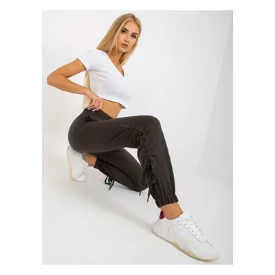 Khaki women's sweatpants with ribbed cuffs