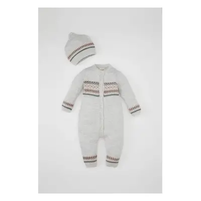 DEFACTO Baby Boy Newborn Long Sleeve Jumpsuit Beanie 2-Piece Set