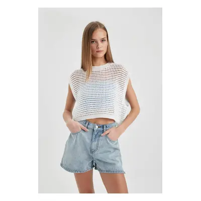 DEFACTO Knit Pattern Cotton Crochet Crop Sweater