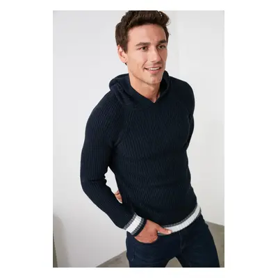 Trendyol Navy Blue Regular Hooded Straight Knitwear Sweatshirt