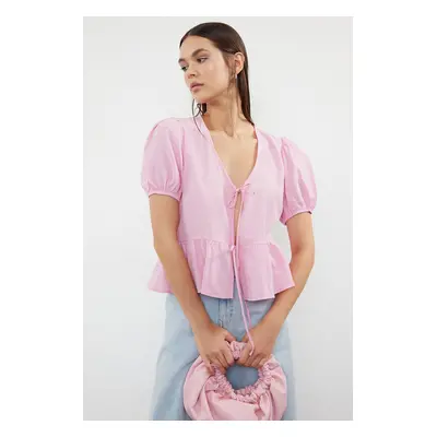 Trendyol Pink Tie-Up Woven Shirt