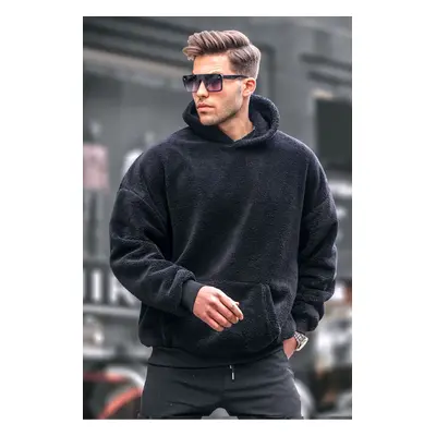 Madmext Black Men's Plush Hoodie Sweatshirt