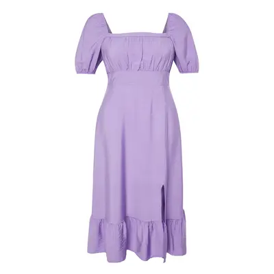 Trendyol Curve Lilac Square Neck Frilled Skirt Woven Dress