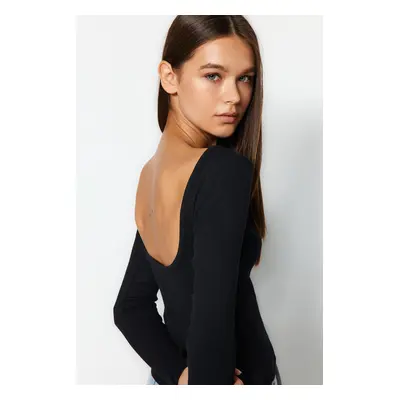 Trendyol Black Decollete Fitted/Situated Ribbed Stretch Knitted Blouse