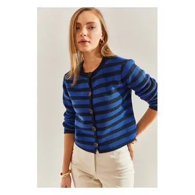 Bianco Lucci Women's Buttoned Striped Knitwear Cardigan