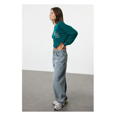 Trendyol Emerald Green Oversize/Wide Fit Asymmetrical Crop Thick Knitted Sweatshirt