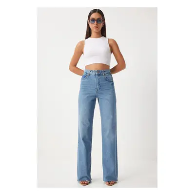 Happiness İstanbul Women's Medium Blue Wide Leg Loose Jean