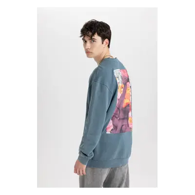 DEFACTO Comfort Fit Crew Neck Back Printed Washed Faded Effect Sweatshirt