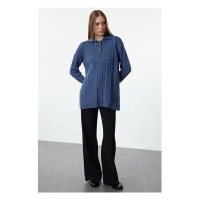 Trendyol Blue Braided Knitwear Sweater