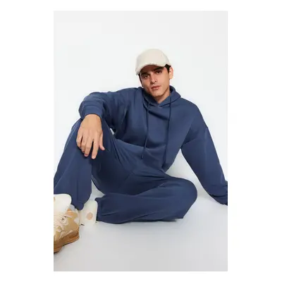 Trendyol Pale Indigo Oversize/Wide Cut Hooded Warm Sweatshirt Tracksuit