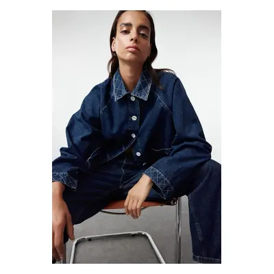 Trendyol Dark Blue More Sustainable Oversize Denim Jacket with Stitching Detail