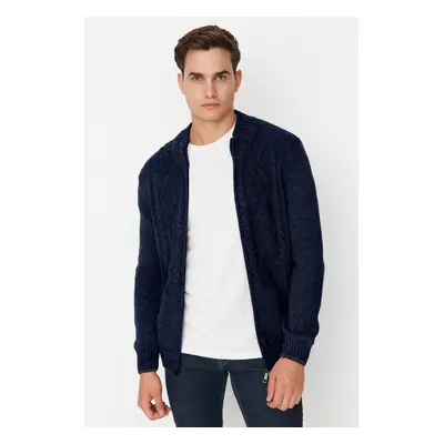 Trendyol Navy Blue FL Men's Regular Half Turtleneck Baklava Knitwear Cardigan