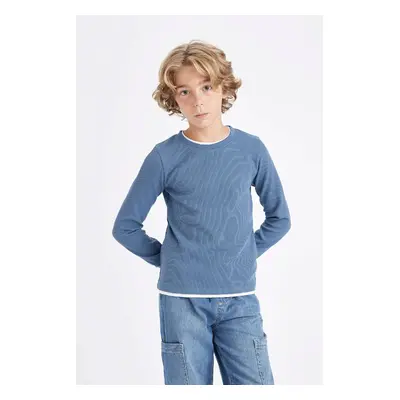 DEFACTO Boy's Crew Neck Waffle Long Sleeve T-Shirt