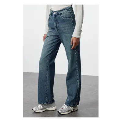 Trendyol Blue Troc Detailed High Waist Wide Leg Jeans