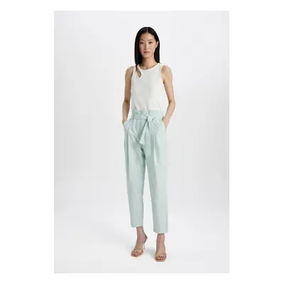 DEFACTO Paperbag Pocket High Waist Short Leg Ankle Length Gabardine Trousers