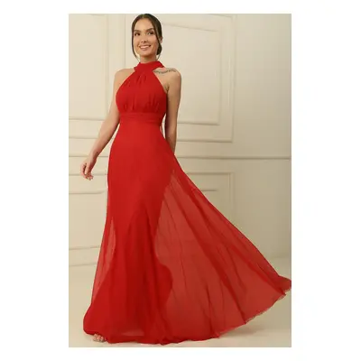 By Saygı Halterneck Lined Long Tulle Dress