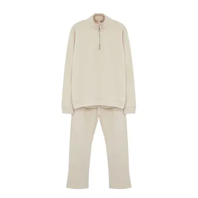 Trendyol Beige Oversize/Wide Cut Stand Collar Zippered Tracksuit