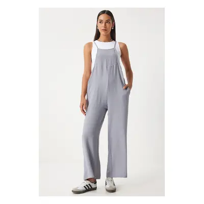 Happiness İstanbul Women's Gray Pocketed Gardener Overalls