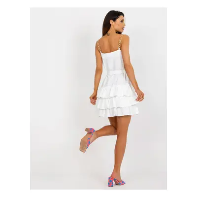 Ecru mini dress with gathered straps