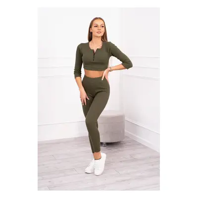 Ribbed crop top set of khaki color